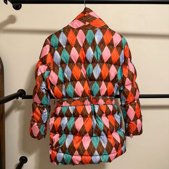 Rachel Antonoff Pink Brown & Orange Argyle Belted Puffer Jacket S - Picture 11 of 14